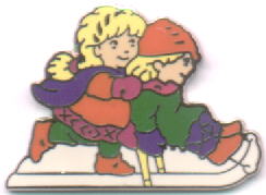 Mascots Kristin and Håkon on a sledge