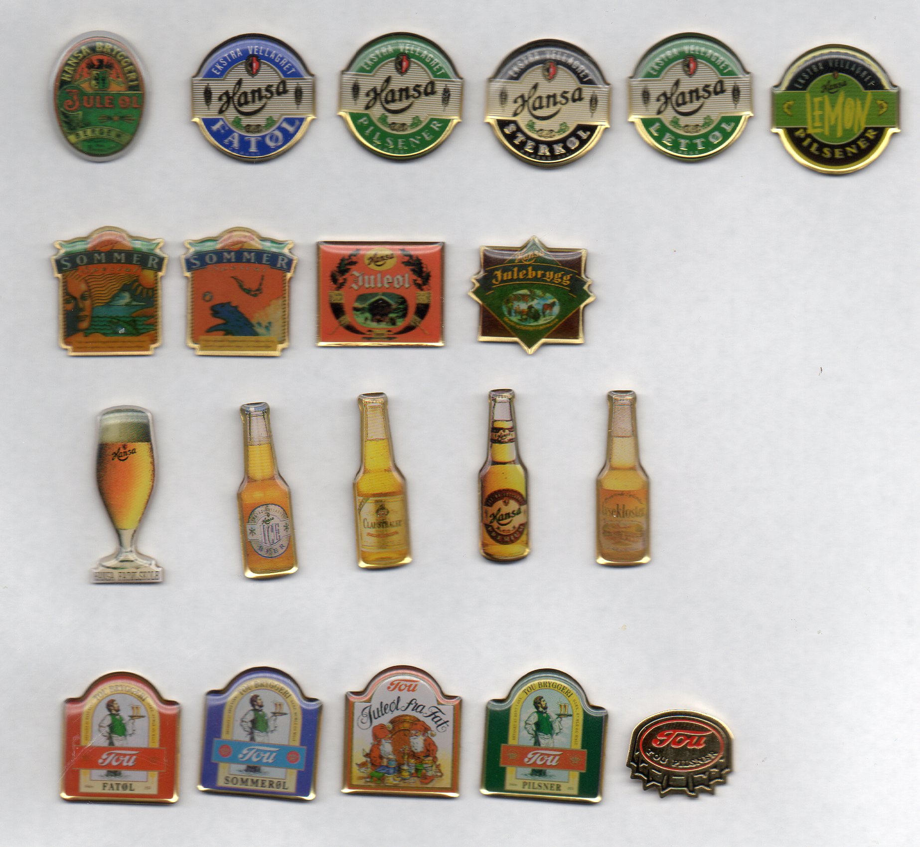 20 different beer pins from Hansa and Tou